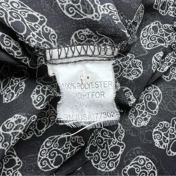 Zara Trafaluc Long Sleeve Sheer Collared Button Up Shirt - Skulls - Picture 7 of 7